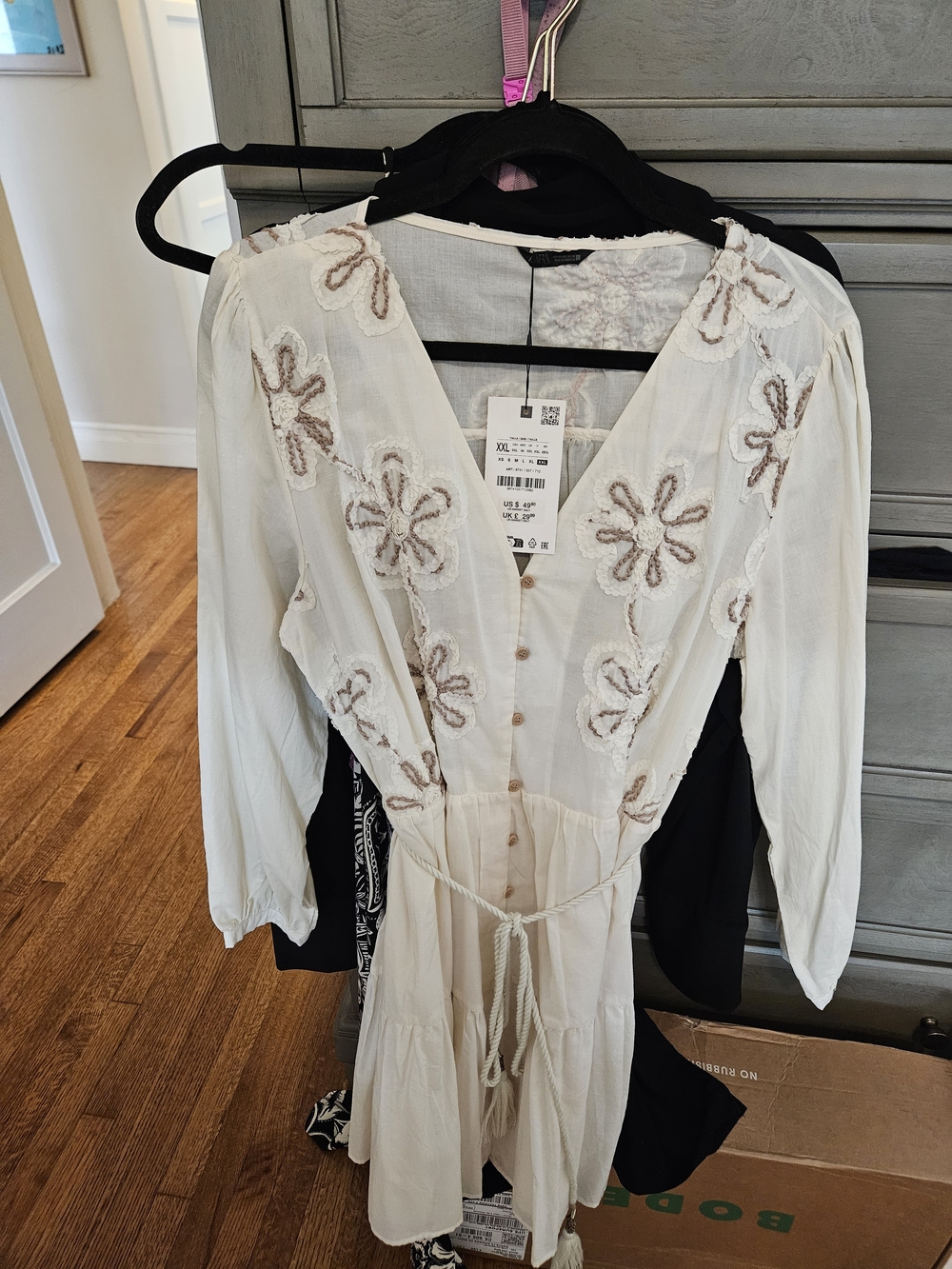 Zara Cream Embroidered Button-Front Mini Dress